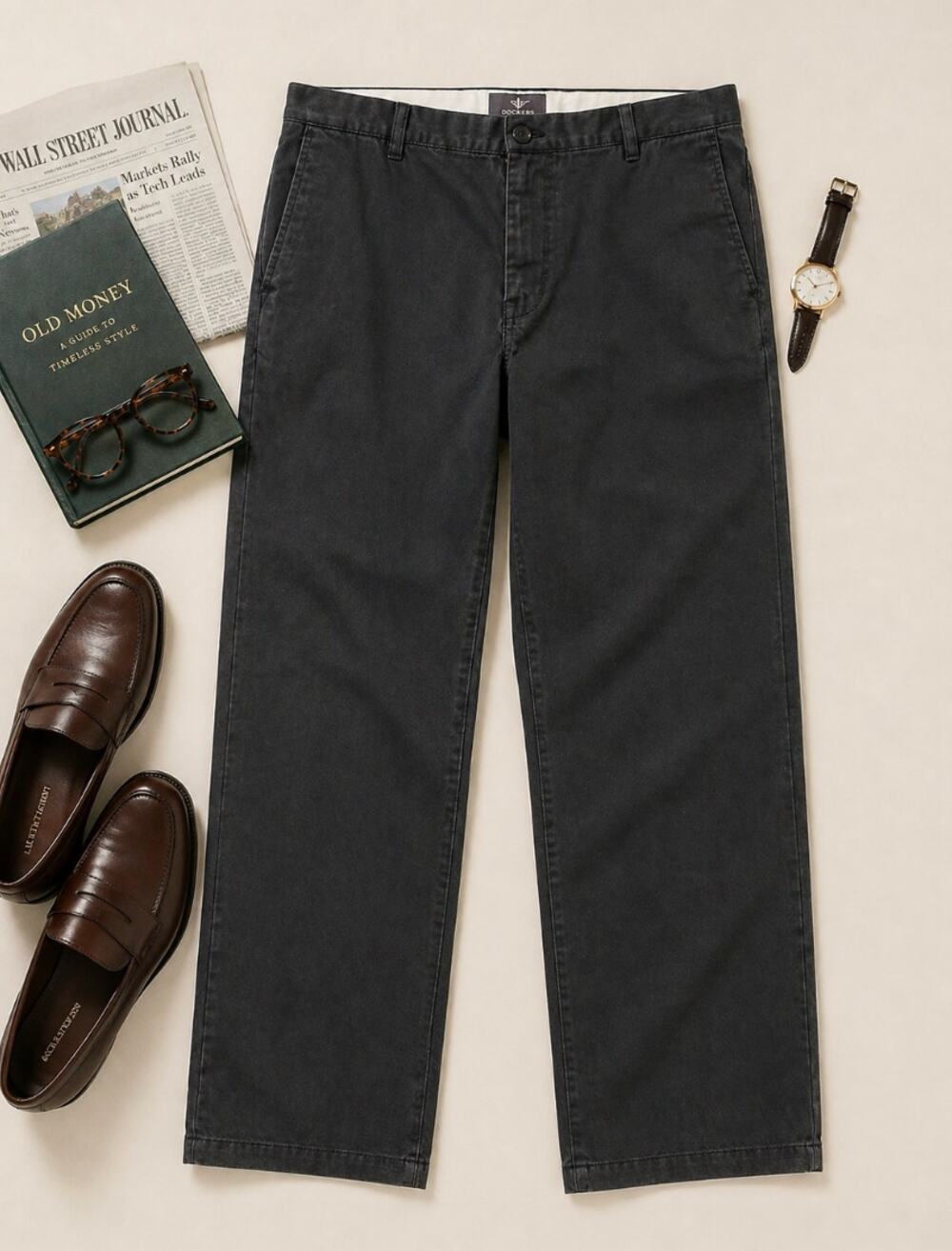 Docker's Men's Black Old Money 38x30L Utility Khaki Classic Pants
